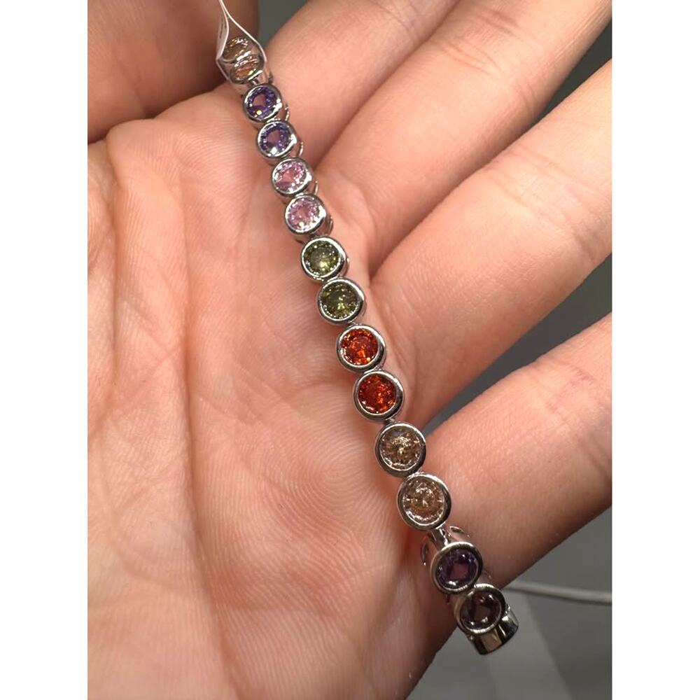 18k White Gold Plated Rainbow Multicolor Bezel Tennis Bracelet